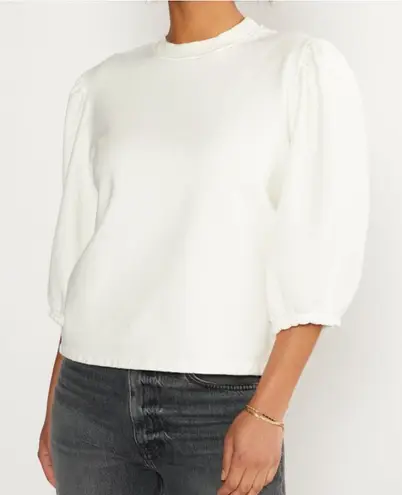 Etica Top Womens Medium White Marie Puff Sleeve Knit Sweatshirt Cotton