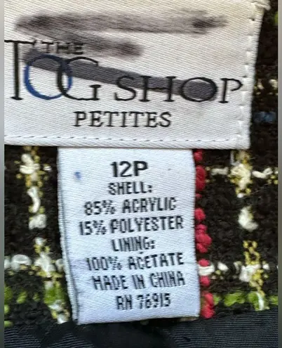 Buttons TOG Shop. Multi Color Plaid Blazer SZ 12 P W Pockets Black & Gold  - Image 8