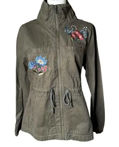 Old Navy NEW  Womens Olive Green Floral Embroidered Utility Field Cargo Jacket S