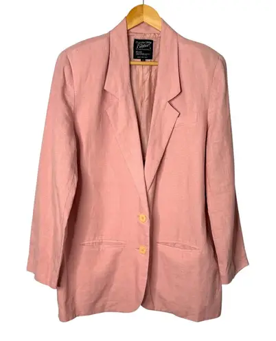 Carole Little Petites Linen Blazer Silk Lined Career Jacket Pink Women Size 12 Size 12P
