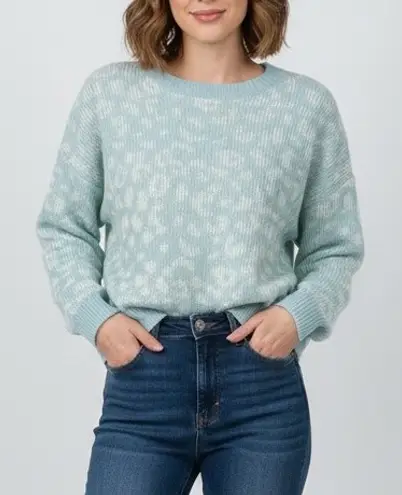John + Jenn Mystic Blue Leopard Print Crew Neck Sweater Size S