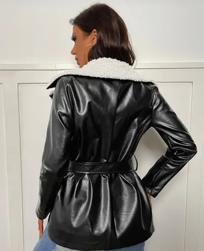 Black Leather Jacket Teddy Lined Size XS