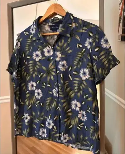 Charter Club Hawaiian Print Button Down Shirt Large Blue