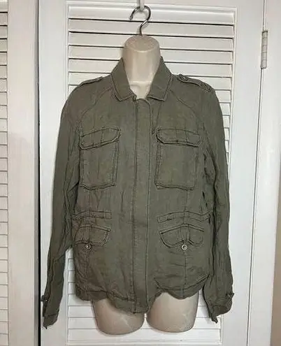 Michael Stars soft olive green 100% linen military style zip button jacket M
