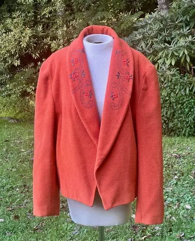 Leslie Fay Vintage Wool Blend Fall Blazer Made in USA ILGWU Embroidered 16 L