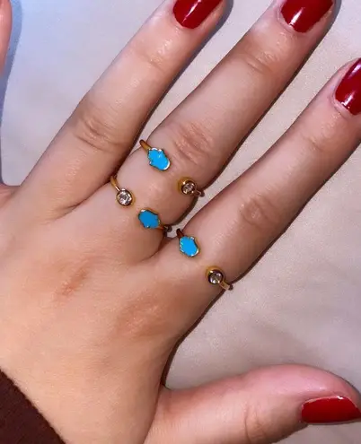 Handmade New Gold Plated Turquoise Hamsa Adjustable Open Ring