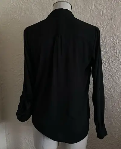 Pleione Black Surplice Crossover Neckline Blouse Top NWT XS
