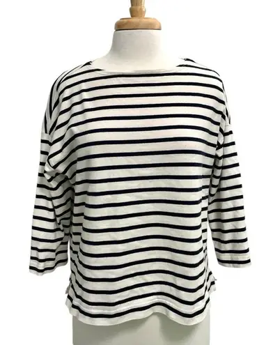 MUJI Mariner Stripe Boat Neck Nautical Preppy Top Blue White size Medium/Large