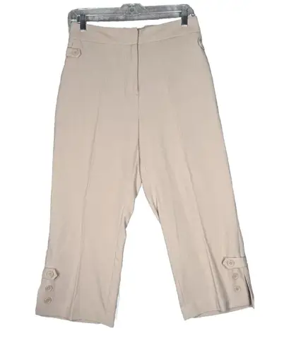 Susan Graver Cropped Pants Women's S Beige Button Hem Casual Minimalist Workwear