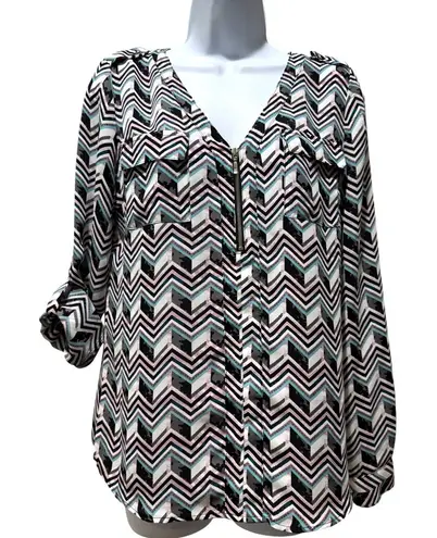 Candie's Candie’s 90’s Chevron Patterned Women's Top Size M Disco Zipper Retro Sassy Fun - Image 1