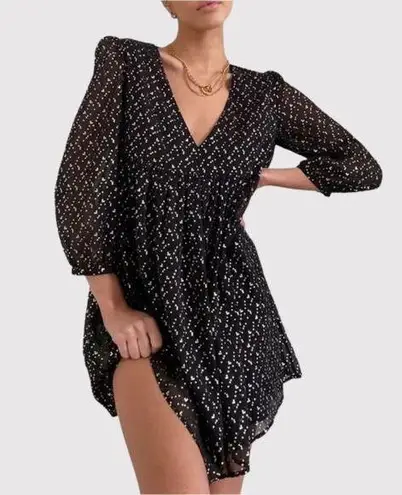 Sunday Best Women Dress Black Mini Jinx Sheer V Neck Long Sleeve Babydoll Medium