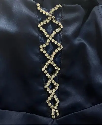 Vintage 90s Blue Satin Rhinestone Princess Prom Dress. S/M Romantic Fairy Gothic Size M