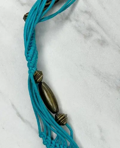 Gold Tone Boho Beaded Blue Rope Belt Y2K Festival Medium (M) ✨