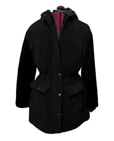 EDEN SOCIETY Faux Fur Wooly Coat Stitchfix Cinch Waist Jacket Black NWT Small