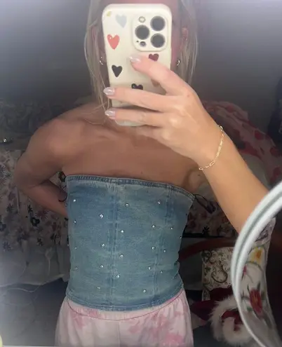 Azwell Denim Corset With Rhinestones