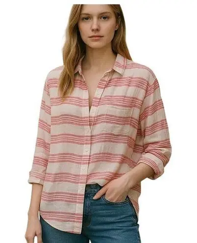 J.Jill Red & White Striped 100% Cotton Shirt