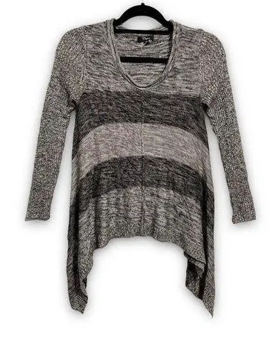 cupio  Marled Gray Stripe Asymmetrical Hem Knit Sweater Top S