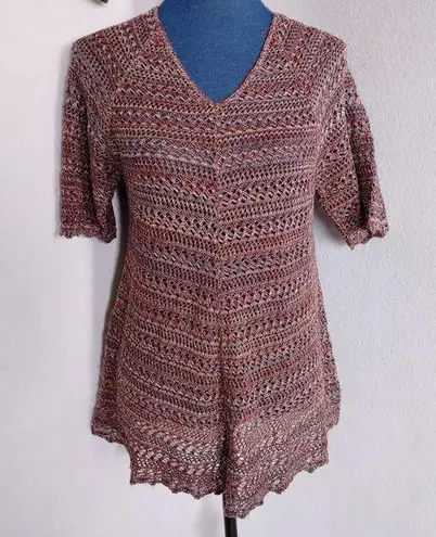 212 V Neck Mesh Multi Color Sweater Red Size XL