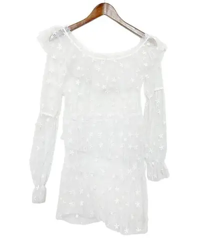 For Love & Lemons Claudia Tulle Dress Sheer Daisy Women’s Size Small Off Shoulde White