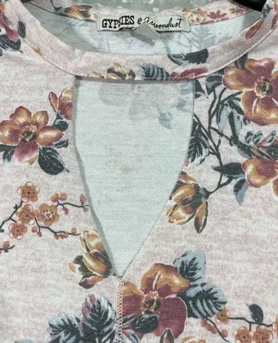 Gypsies & Moondust Pink Floral Neck Cutout Sweatshirt - Size Large - Lightweight