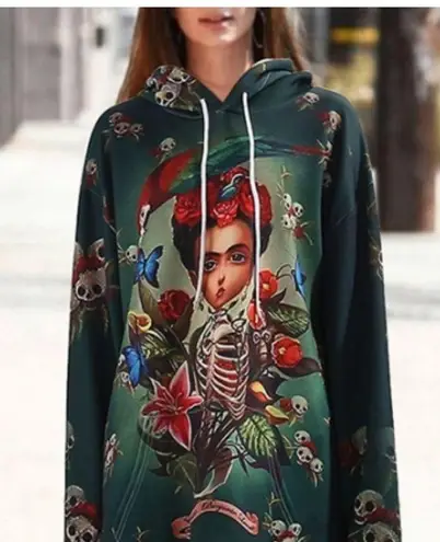 Halloween Retro Floral Skull Printed oversized hoodie O/S Green Size undefined