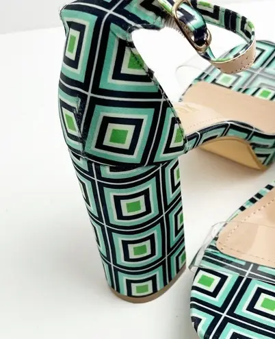 Allegra K Printed Adjustable Ankle Straps Clear Platform Chunky Heels, Size 10