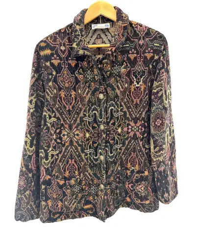 Vintage Gotcha Covered Tapestry Blazer Jacket Geometric Print Button Front 90's Black Size L