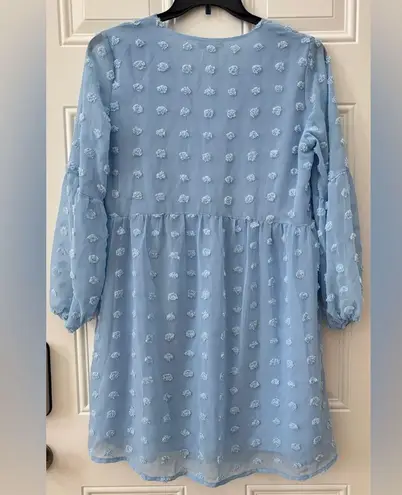 NWT Miholl Size S Light Blue Sheer Babydoll Dress with Pom Pom Details V