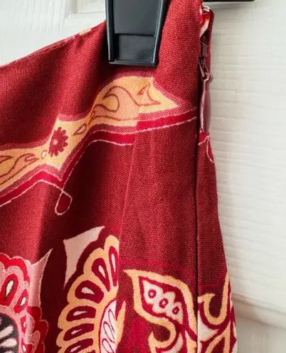 Farm Rio Satin Slip A-Line Paisley Scarf Print Midi Skirt, Size M