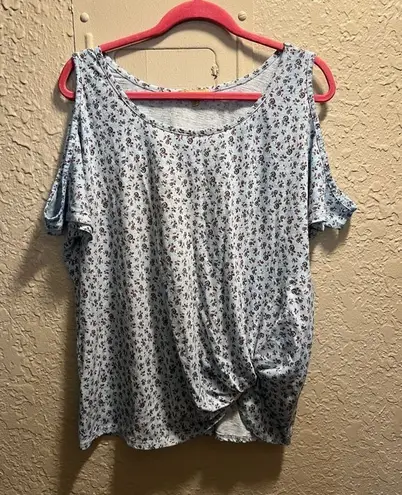 Democracy Blue Floral Cold Shoulder Shirt Woman’s Size XL