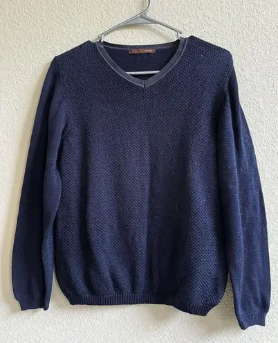 Vtg BALLY 100% Cotton Extra Fine Navy Blue Knit VNeck Sweater Jumper Unisex S 40