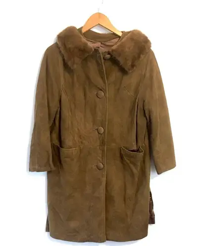 Vintage Leather & Mink Collar Coat Nubuck Coat Size M