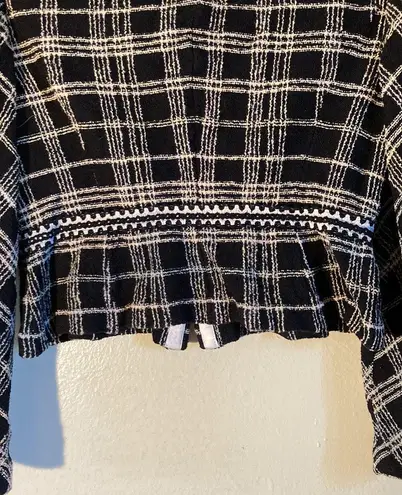 St. John Tweed Knit Women Zipper Blazer Size 10 Black Lime Green Tan & White