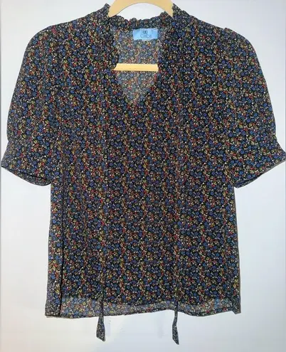 CeCe Nordstrom  70’s small floral blouse yellow, blue, black, red size small