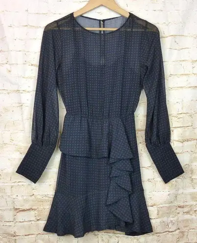 Bailey 44 Brandi Chiffon Dress Womens S Blue Medallion Print Long Sleeve Sheer