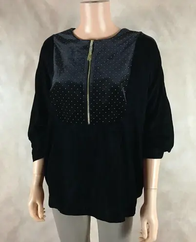 T Tahari  'Lala' Gold Studded 3/4 Sleeve Velvet Top NWT M