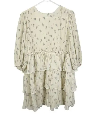 Ganni Size 40/ US Large Floral Print Pleated Georgette Babydoll Mini Dress