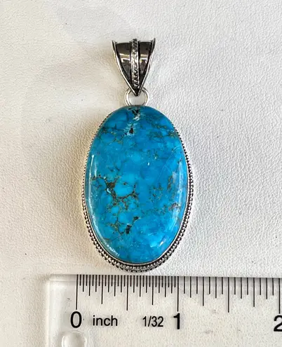 Handmade Large Natural Turquoise Gemstone Sterling Silver Pendant#53