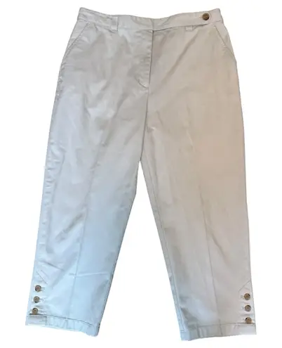 Lands' End Women's 14 Beige Cotton Blend Button Hem Pull On Back Cropped Pants Tan