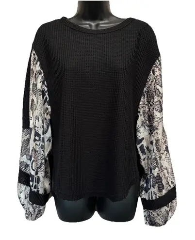 Andree by Unit Andree' By Unit Black/Gray Waffle Knit Long Chiffon Snake Sleeves Blouse Size M - Image 1