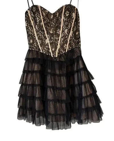 Masquerade Vintage 90s Strapless Black Gold Tiered Tulle Tutu Skirt Dress,Sz 5/6