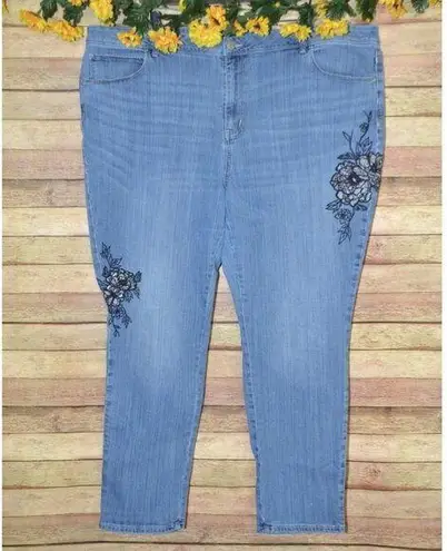 Simply Vera Wang Light Wash Floral Embroidered Skinny Blue Jeans Plus Size 24W