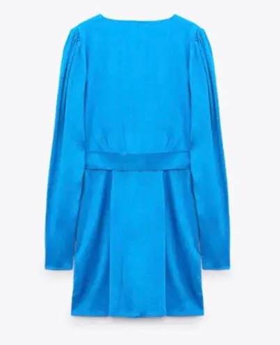 ZARA New with tags Blue  Satin Effects Belted dress.