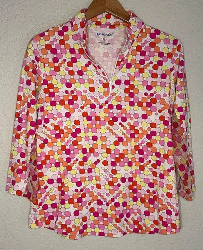 IBKUL 1/4 Zip Pink Orange Top Mesh Sides UPF Golf Athletic Activewear Outdoor Size L