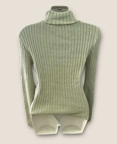 Vintage 80s Amanda Adams Ribbed Turtleneck Sweater Sage Green M Size M