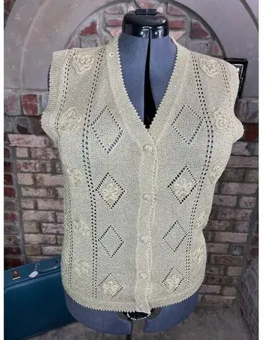 Sweater vest gold metallic lace roses Size M