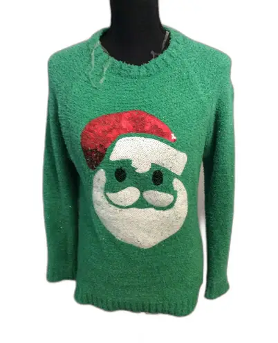 Ugly Christmas Sweater Santa Bling Medium Poof New York Green