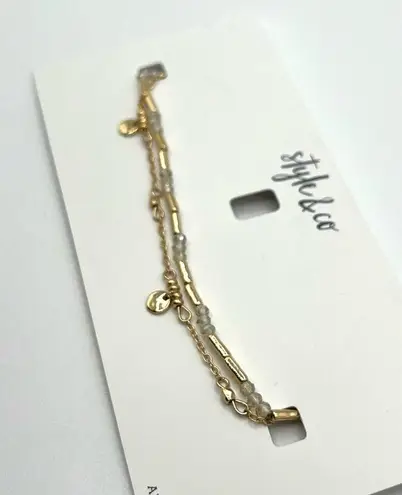 Style & Co  Bar, Disc & Bead Double-Row Ankle Bracelet in Gold-Tone NWT MSRP $25