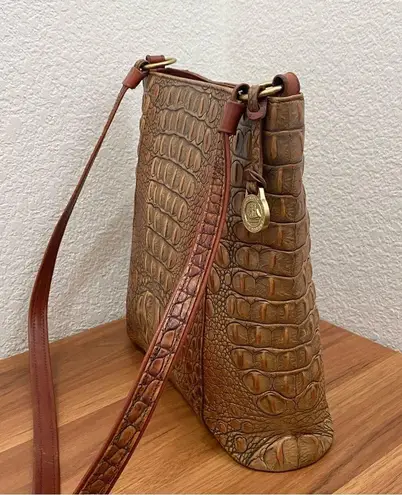 Brahmin Vintage  Pecan Toasted Almond  Embossed Croc Leather Shoulder Purse Bag