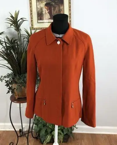 Oleg Cassini Women Jacket 6 Mob Wife 5 Hidden Buttons Front Office Siren Lined Orange
